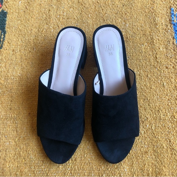 H&M Black Suede Mules Size 38 - Picture 3 of 6